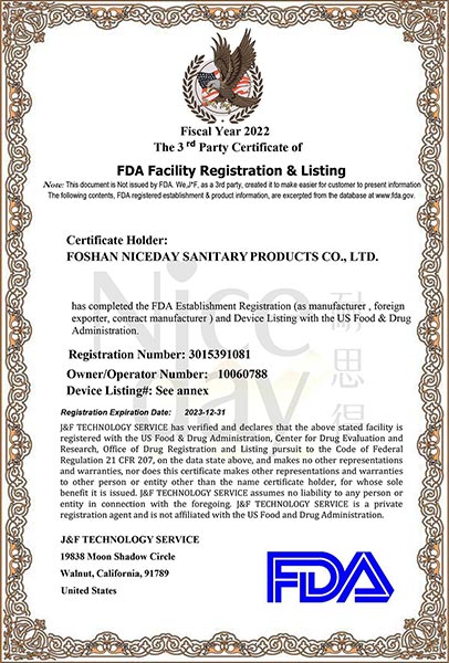 FDA Certificate NiceDay Certified Chinese Manufacturer Trusted Quality Great Service Tested Product Sanitary Napkins Baby Diaper