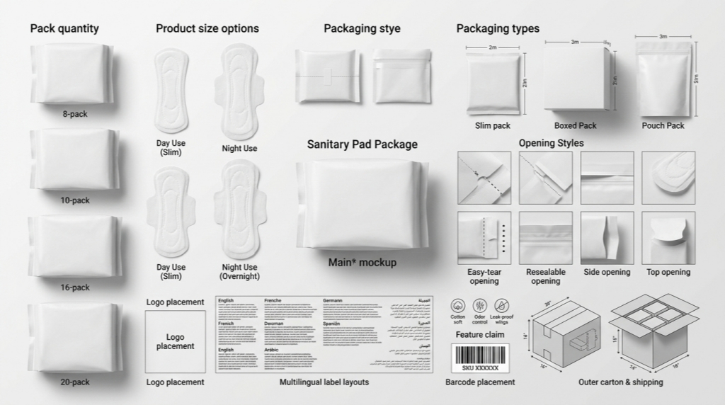 Private label sanitary pad packaging customization options from Niceday