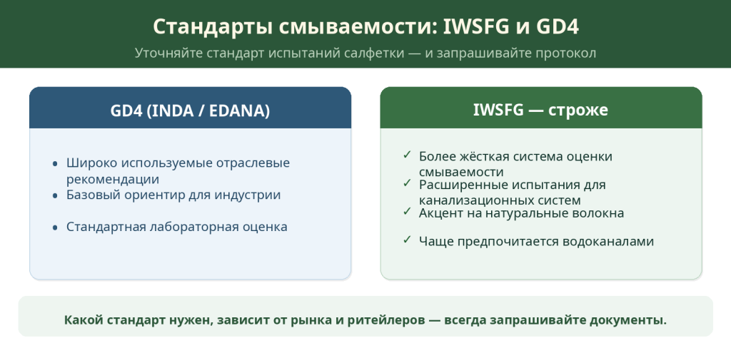 Сравнение стандартов смываемости влажных салфеток: IWSFG против GD4