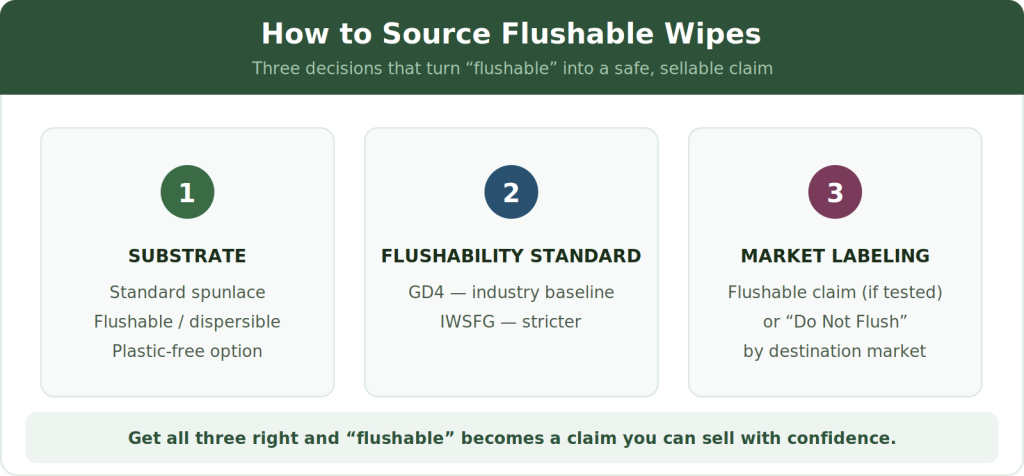 How to source flushable wipes: substrate, flushability standard, and market labeling