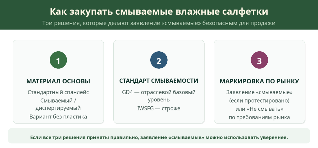 Поиск поставщиков смываемых влажных салфеток: материал основы, стандарты смываемости и рыночная маркировка