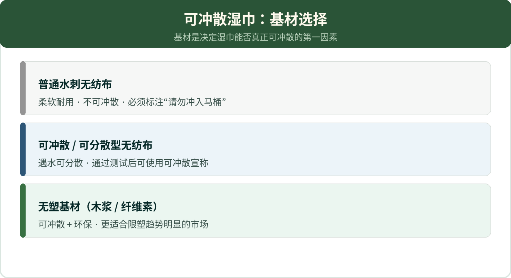 可冲散湿巾基材选择：标准水刺布、可分散材料与无塑基材