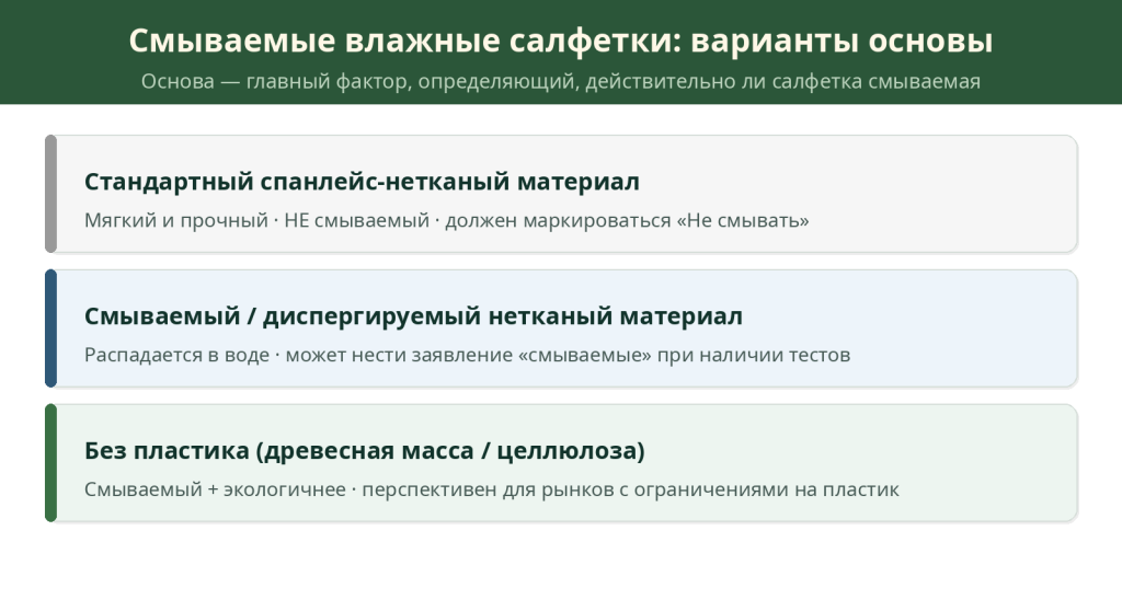 Варианты основы для смываемых салфеток: стандартный спанлейс, диспергируемые материалы и основы без содержания пластика